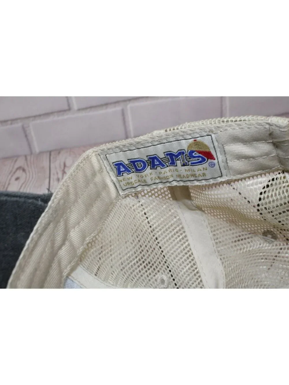 Vintage Adams F&R Trucker Hat Distressed Gray & Beige Mesh Cap Adjustable Snapba - Picture 6 of 8